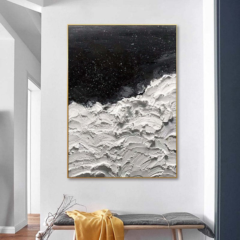 Handmade Thick Abstract Oil Painting Canvas Wall Art Decoration Modern New Design Origianl Art Oceans Of Stars Black And White Seawave Wall Art Decor For Home Decor Rolled Frameless Painting